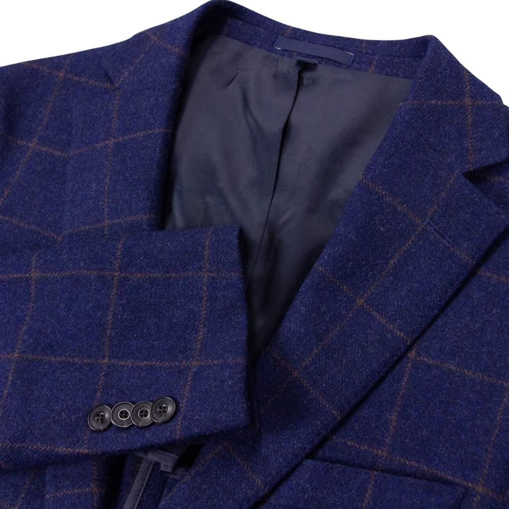 Jos A Bank Mens 41R Slim Fit Unstructured Blue Windowpane Wool Blazer Sport Coat
